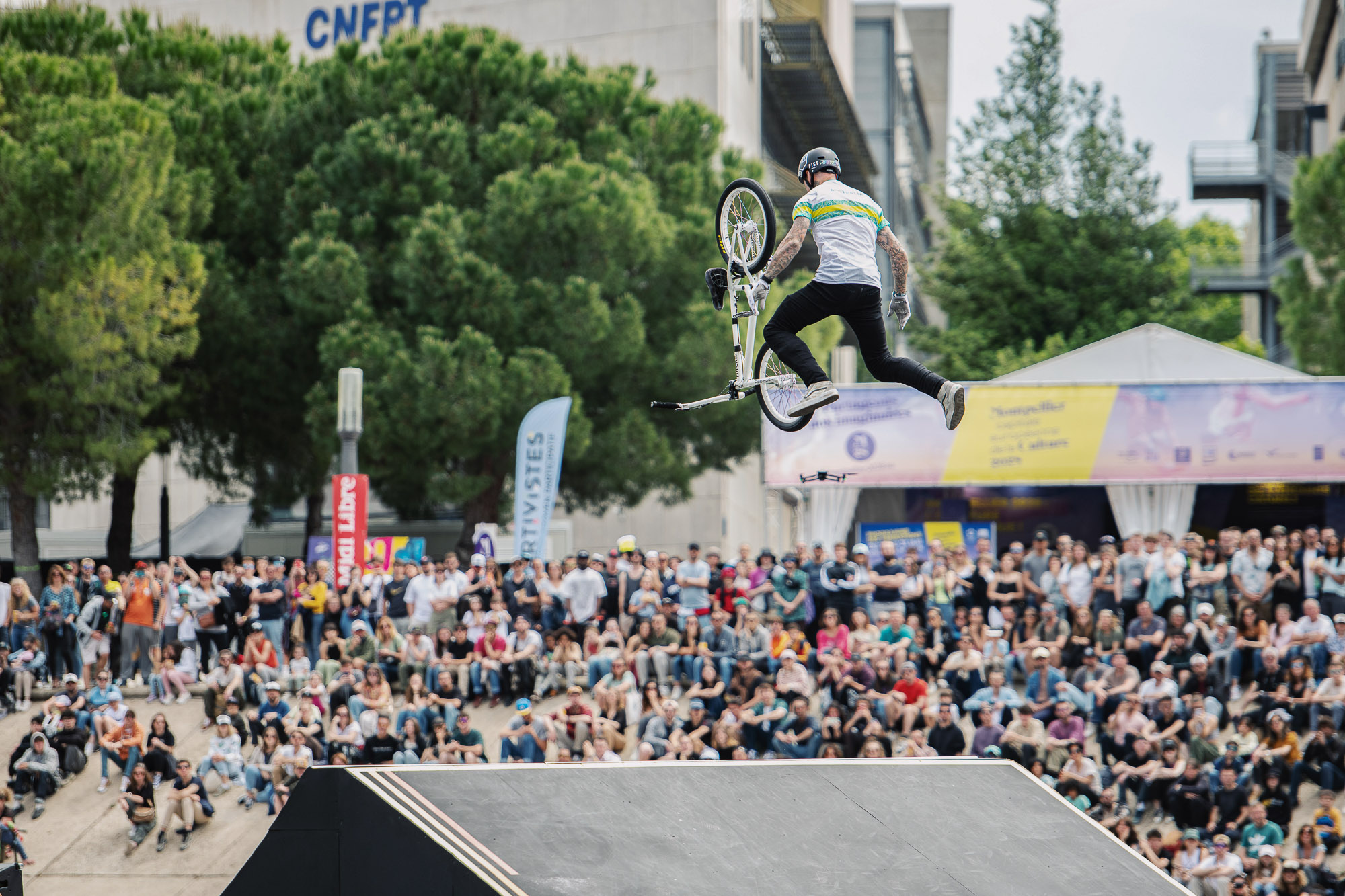 2023 UCI BMX Freestyle World Cup winners celebrate in Montpellier in front of big fan crowd UCI