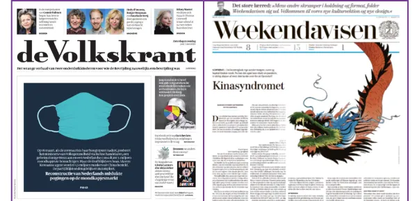 Voorpagina's De Volkskrant en Weekendavisen
