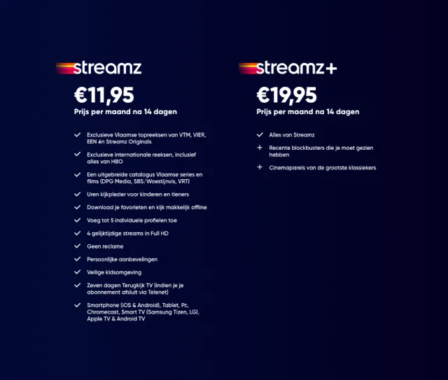 The prices of the streaming site Streamz
