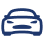 Une icône de voiture bleue sur fond blanc.