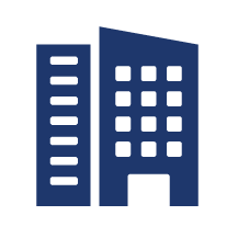 a building with a blue background.