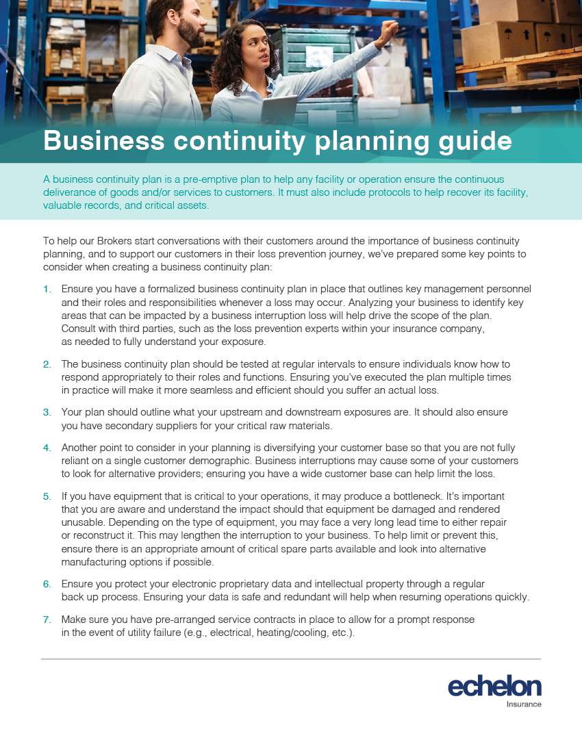 Flyer describing the steps to build a business continuity plan