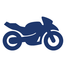 A blue motorcycle logo on a white background.
