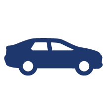 A blue car icon on a white background.