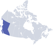 A grey map of Canada emphasizing British Columbia in blue. 