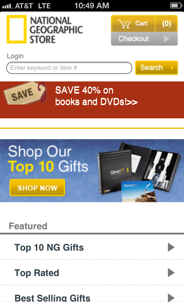 Example of National Geographic Store on Mobile