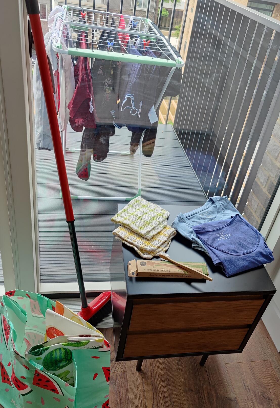 "A glimpse of one of my small conscious contributions to support sustainability. Selecting a place to live with good light and air drying my clothes, this is one of the small steps that I am taking to show support for a sustainable future."