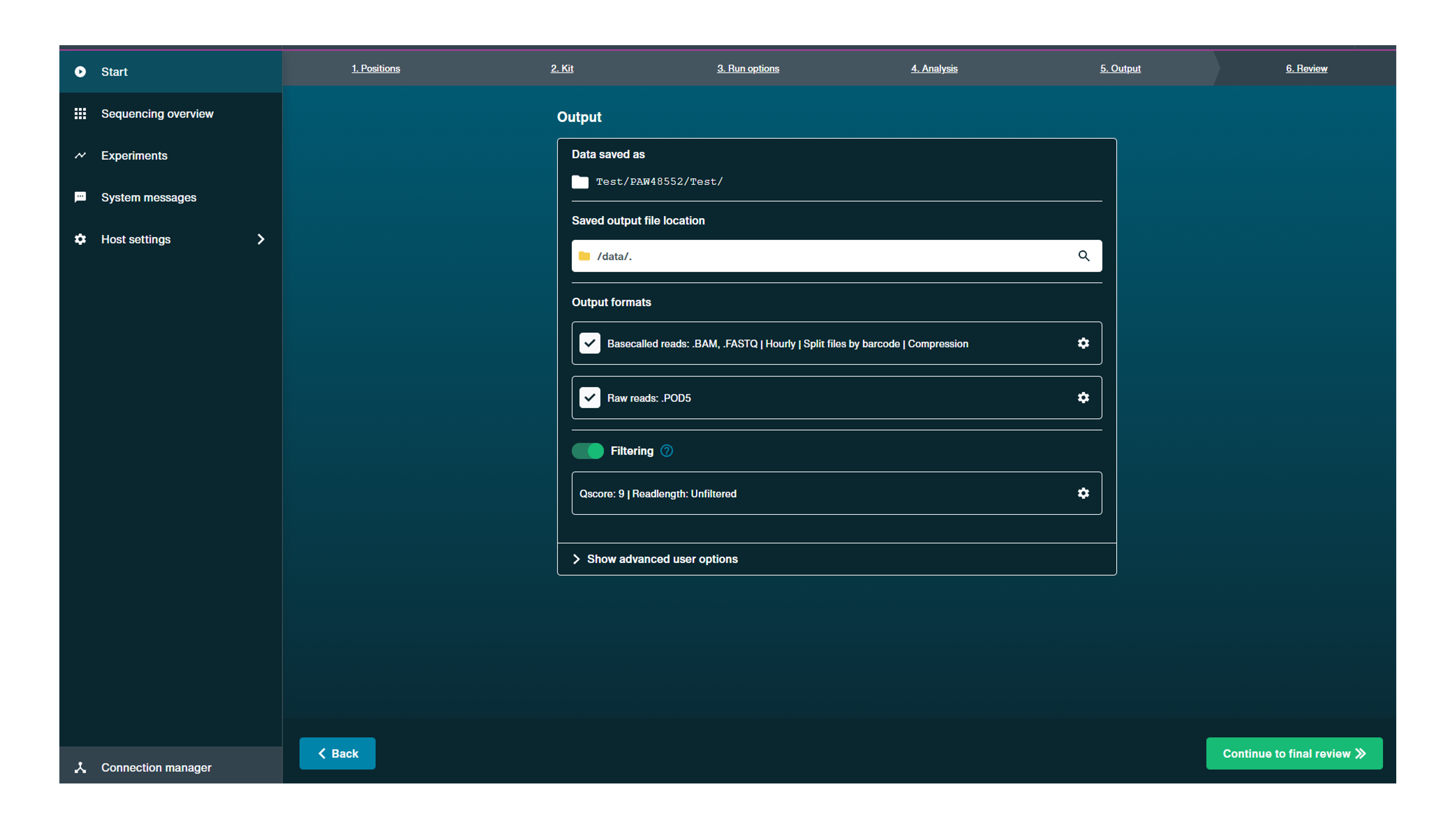 Keep the output format and filtering options to their default settings multiplex