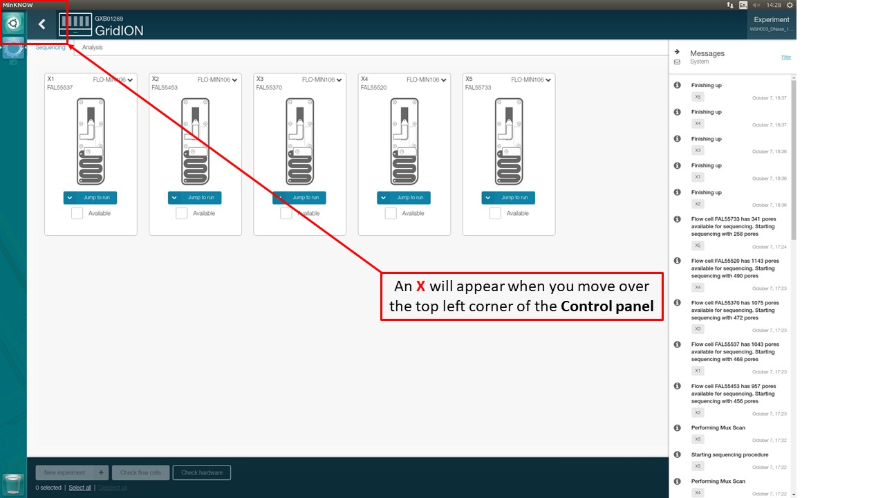 GridION CTC images 5.0 11 Oct 19 - X control panel