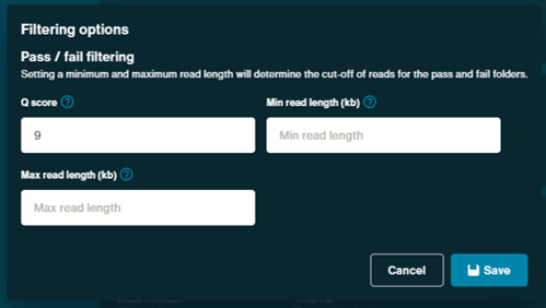 Flongle setup 12 Filtering options