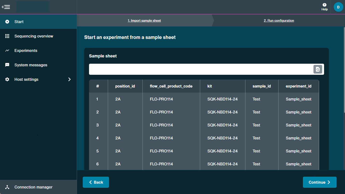 sample sheet uploaded-no errors