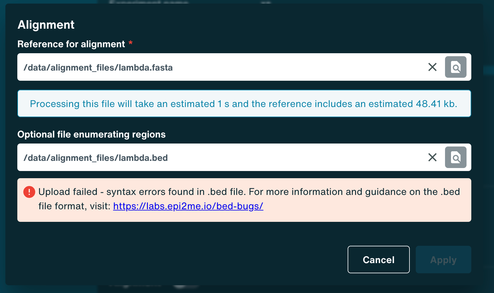 BED file validation error