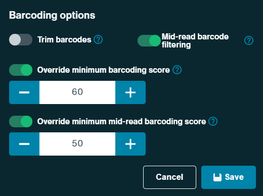 MRT Run setup Barcoding options