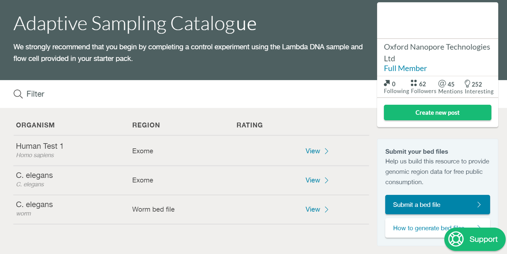 Adaptive sampling catalogue
