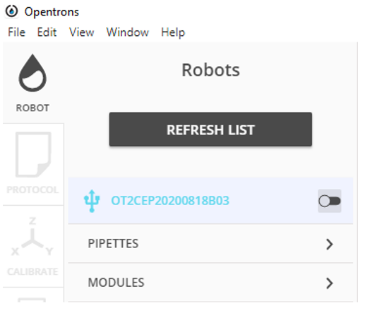Opentron connect refresh list