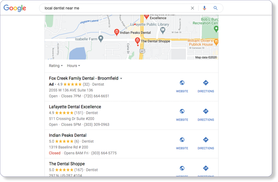 Local Search Results for Dentist Near Me