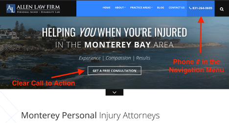 Example of legal website with strong CTAs