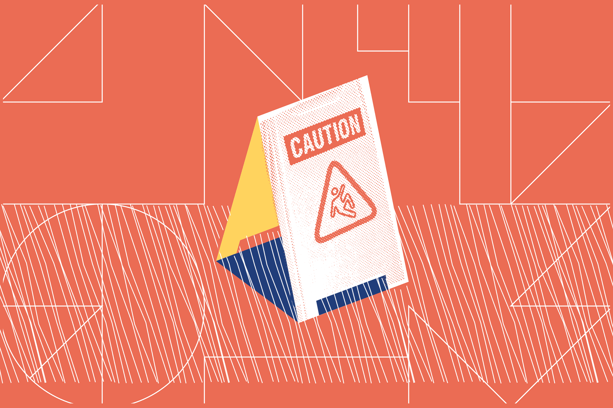 Illustrated wet floor sign stating "Caution"