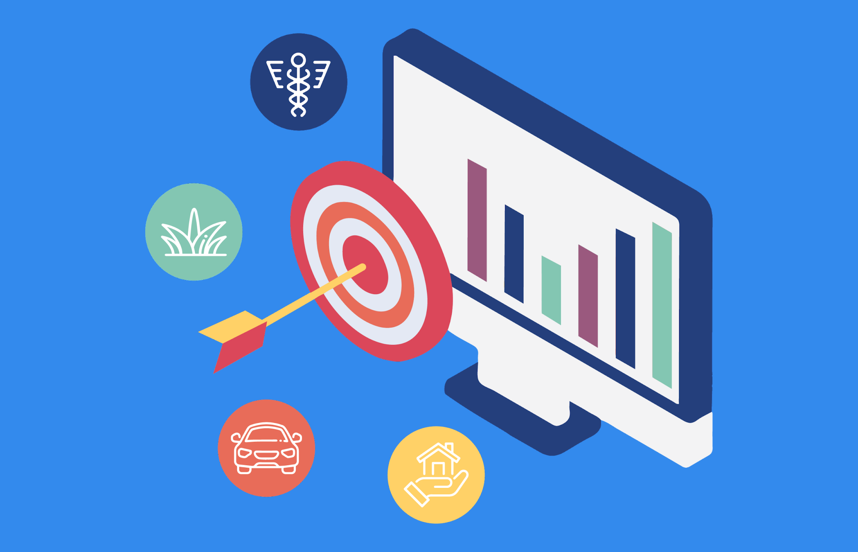 target, arrow, computer, screen, bar chart