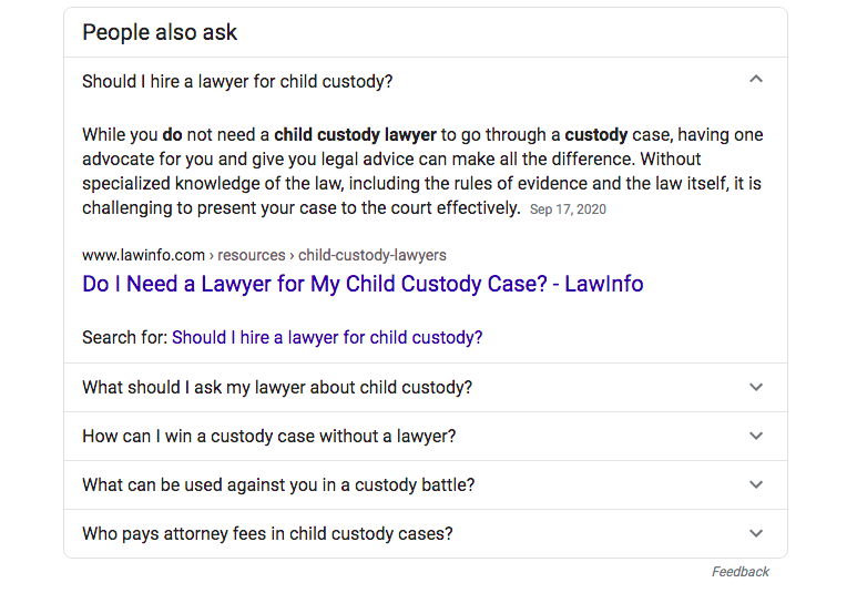 Google people also ask law firm example