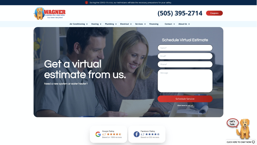 Wagner Mechanical's landing page