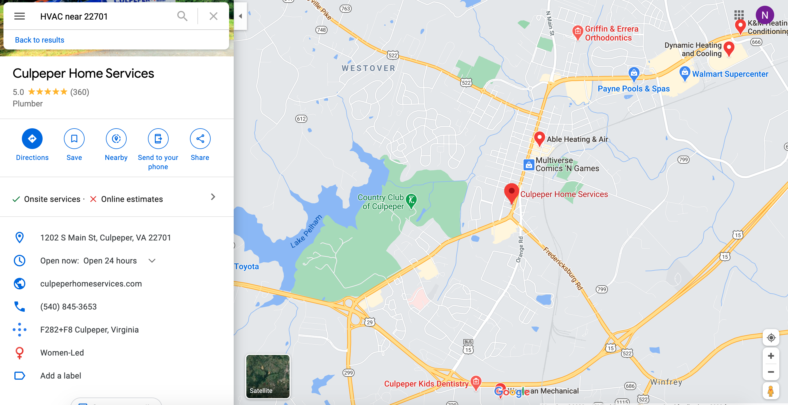 Local google map search results for home services 