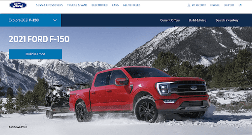 Hero image on Ford F-150 product landing page