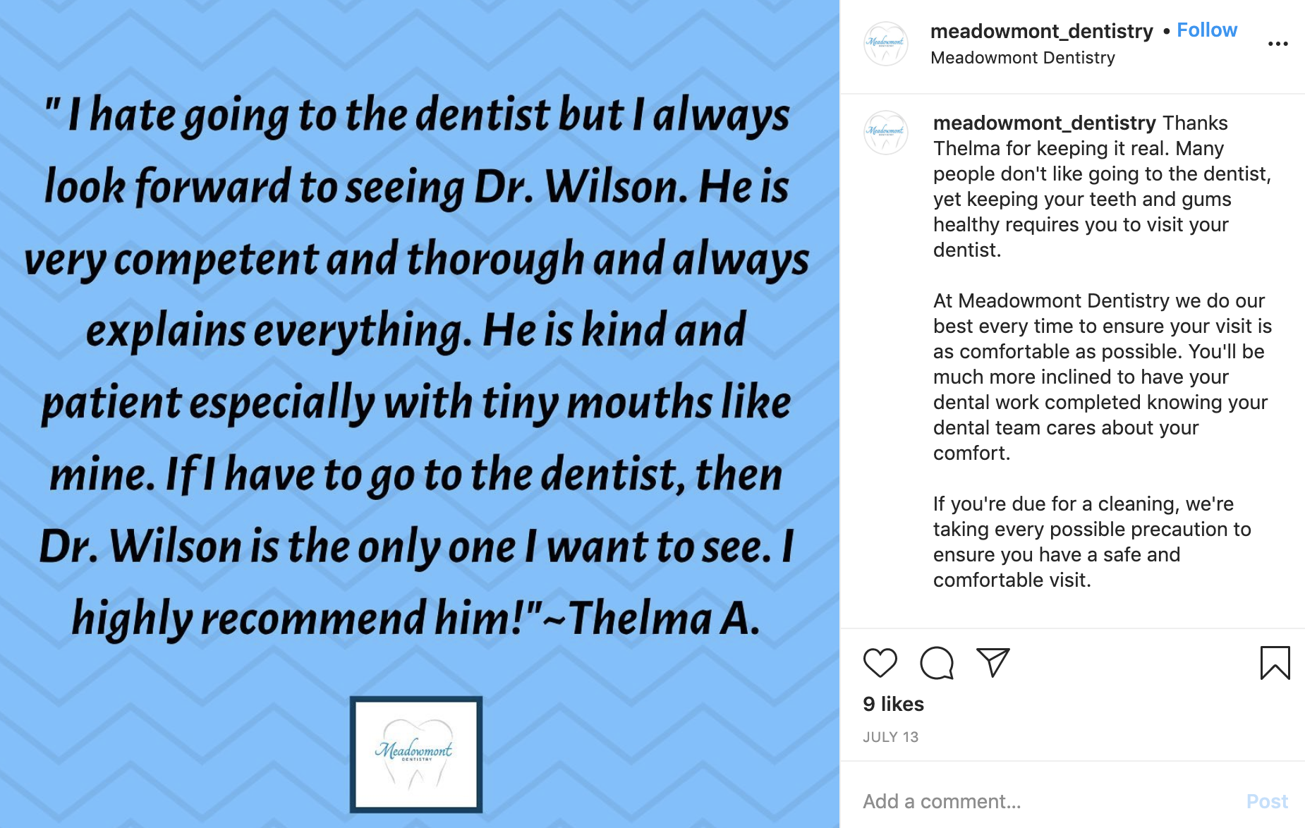 Meadowmont Dentistry Facebook Example
