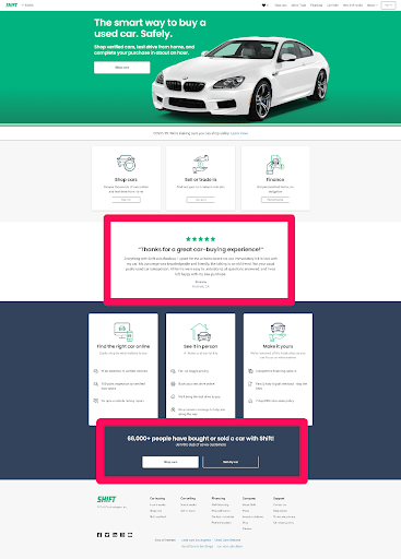 Social proof on Shift landing page