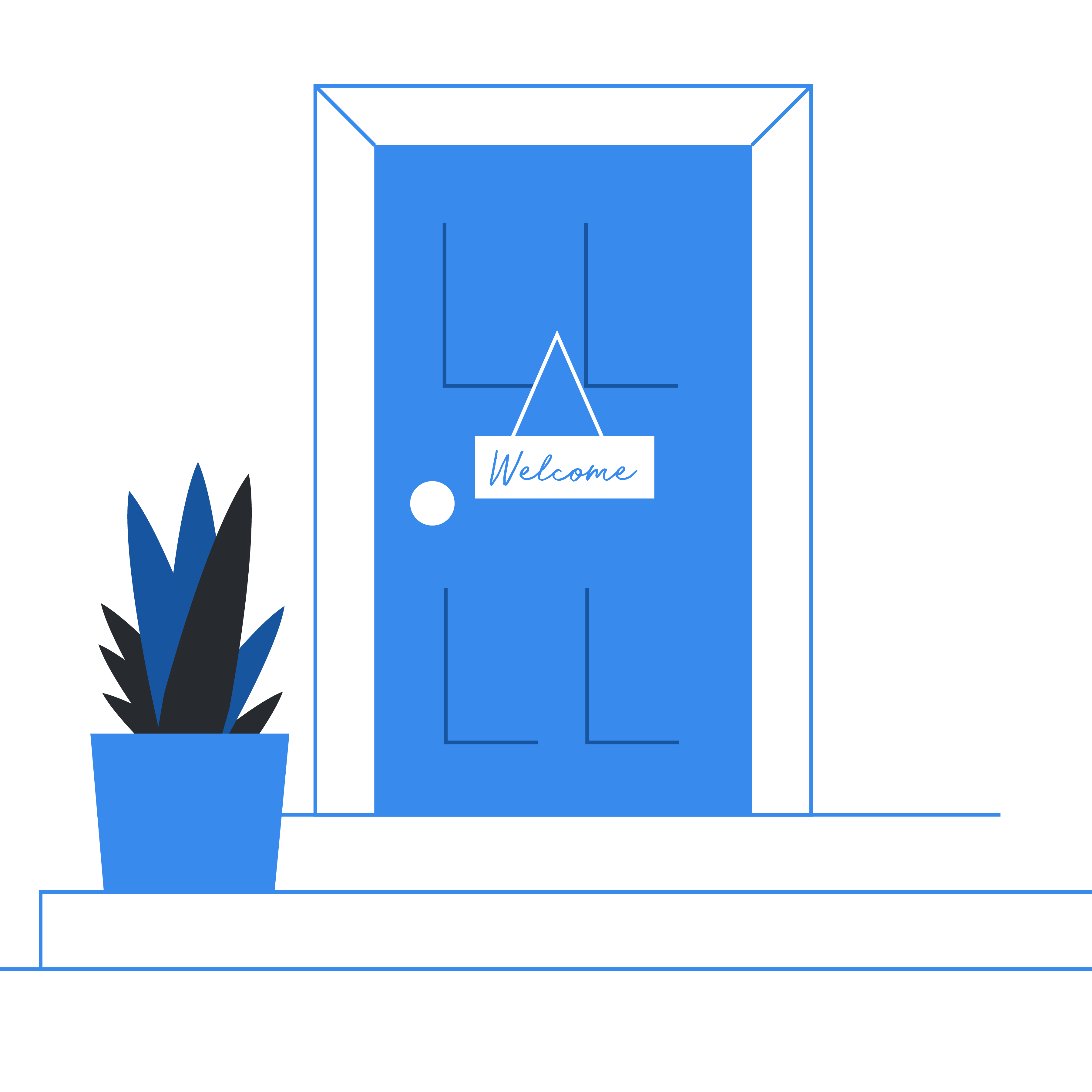 illustrated doorstep with welcome sign