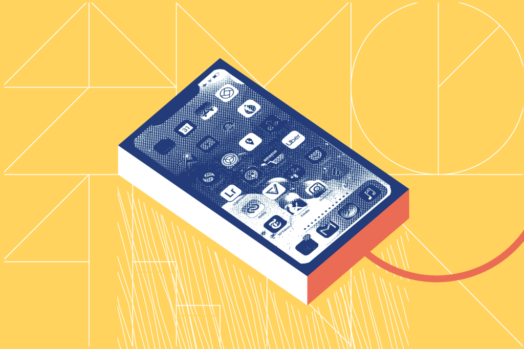 Illustrated smartphone on the charger