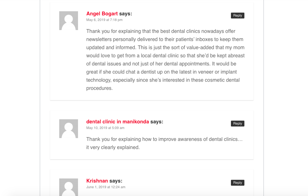 Example of Dental Blog Posts Comments 