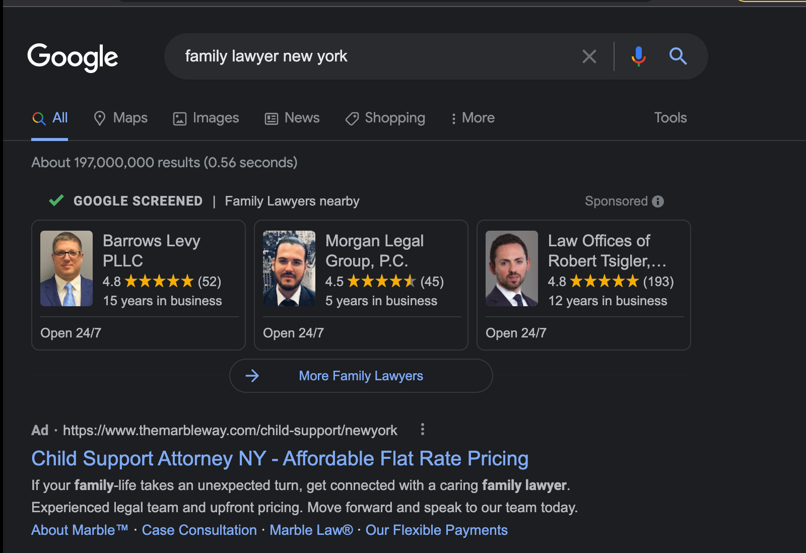 Google SERP family lawyer