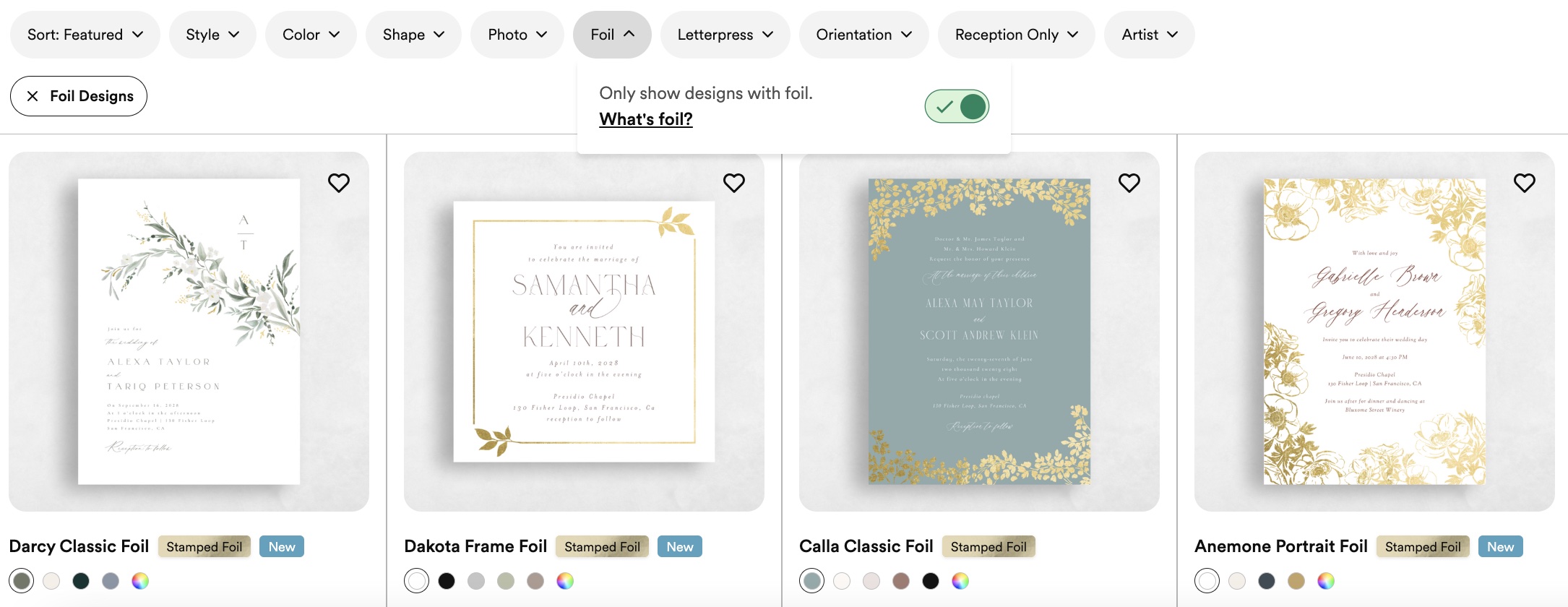 Zola Invitation Options