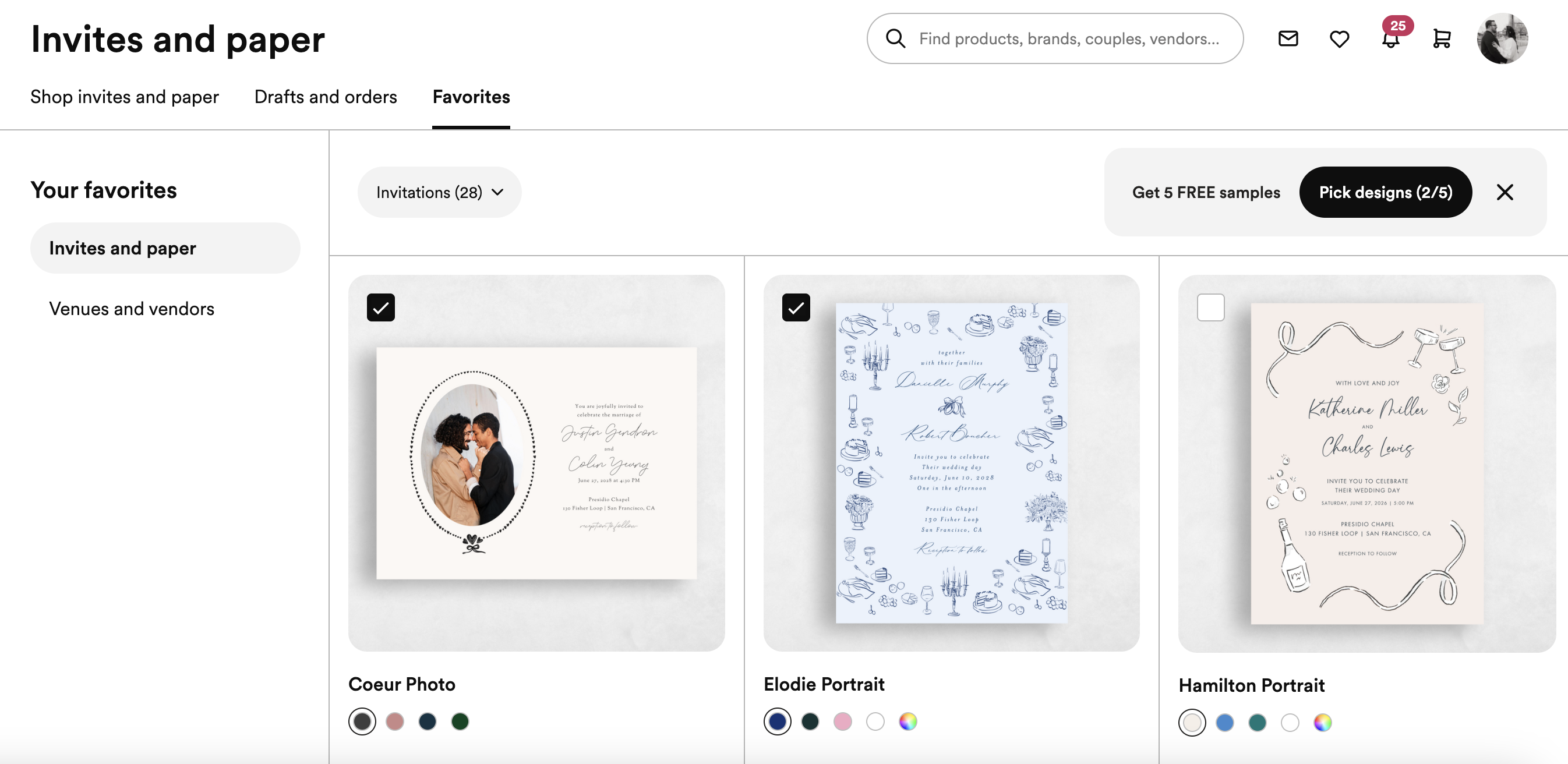 selecting faves