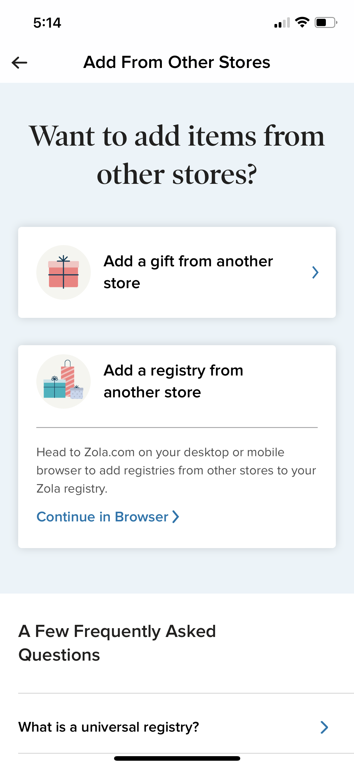 How can I add individual items from another store to my Zola registry?