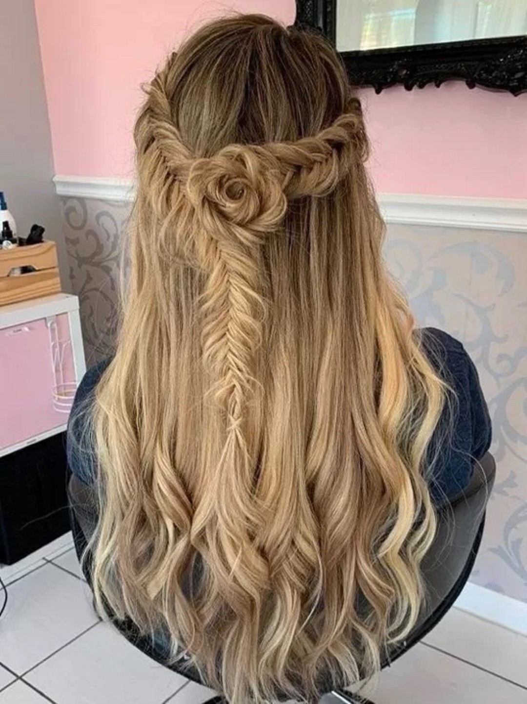 Hair Rosette Half Up Half Down Style