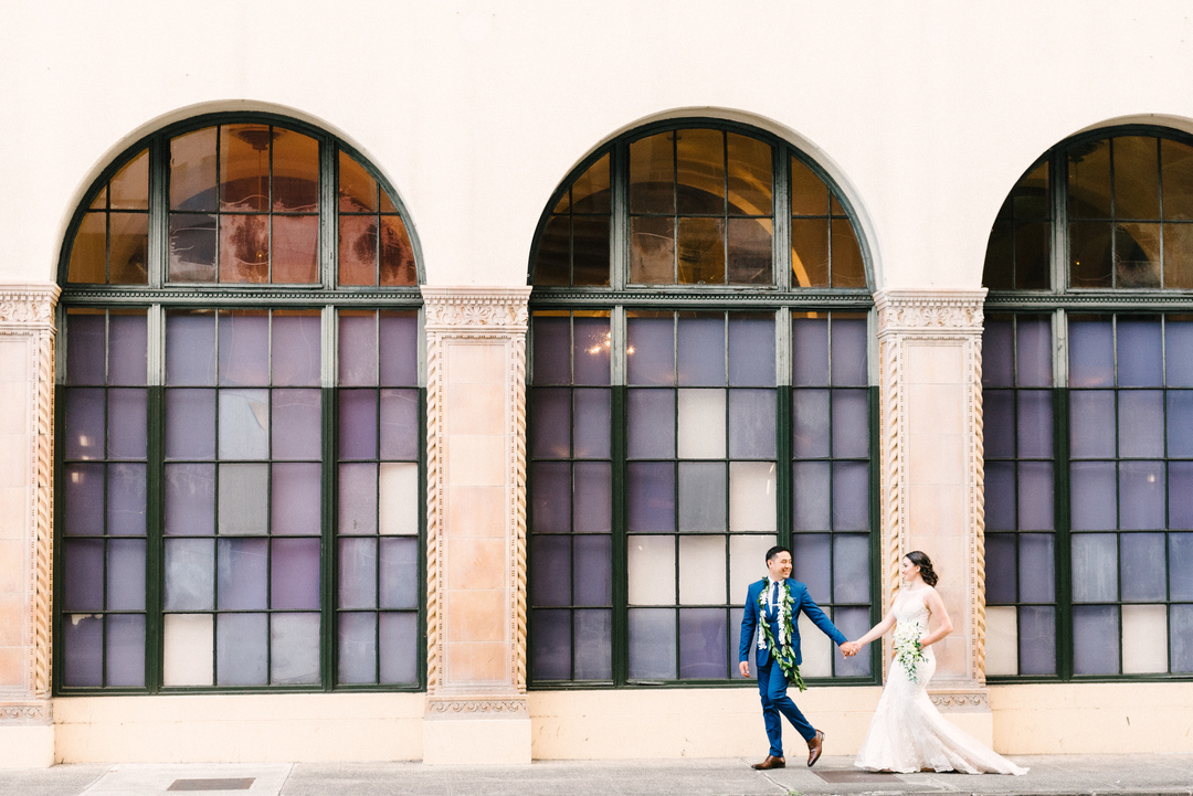 couple outside destination wedding venue