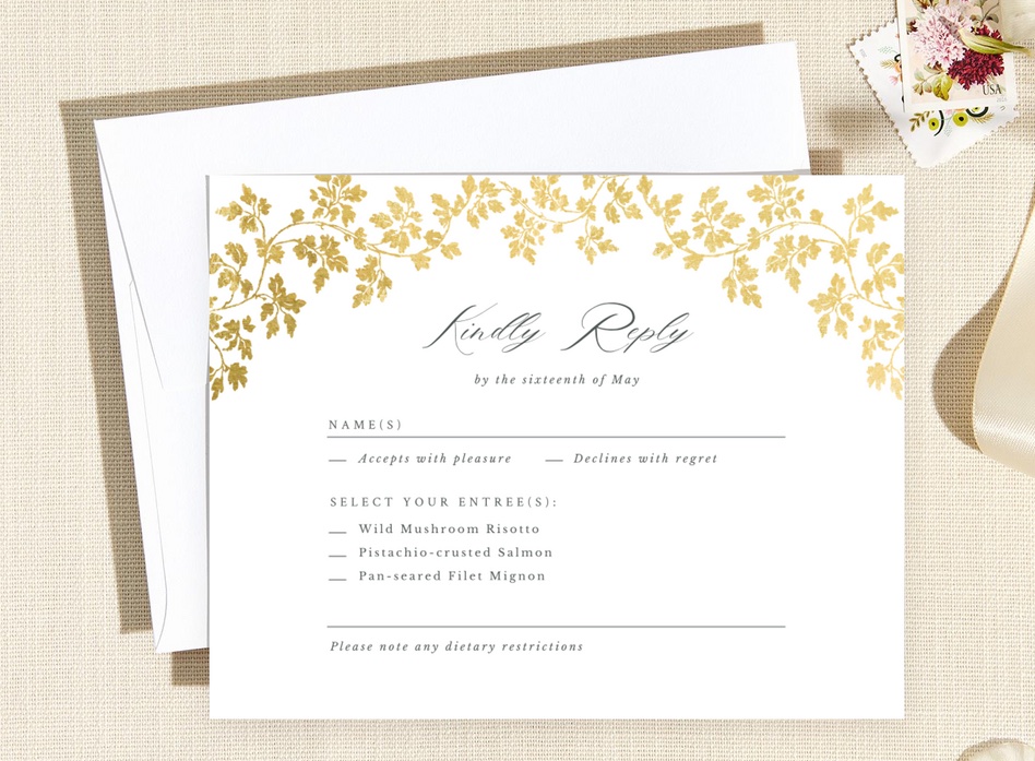 Zola Foil Metallic Wedding RSVP Card
