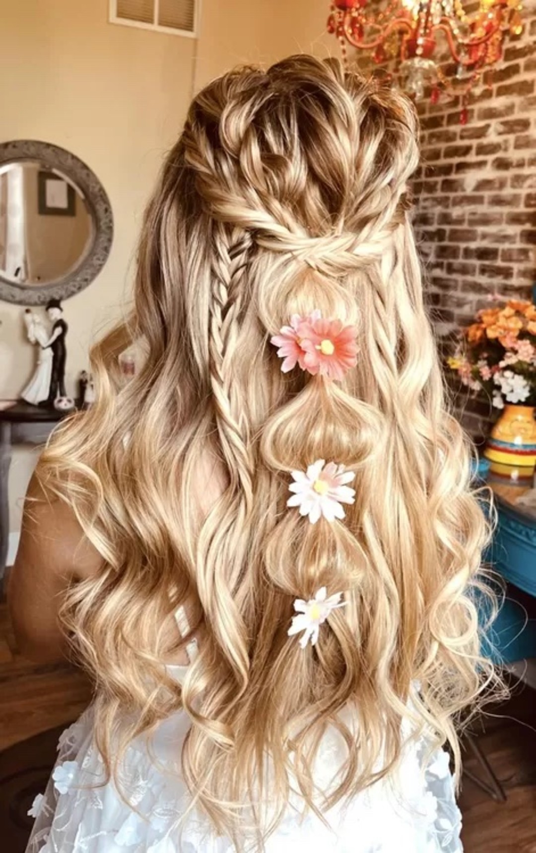 Flower Power Wedding Bridal Hair Half Up Half Down