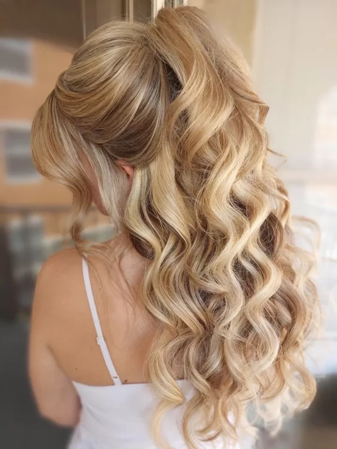 Half High Ponytail Half Up Half Down Wedding Hairstyle