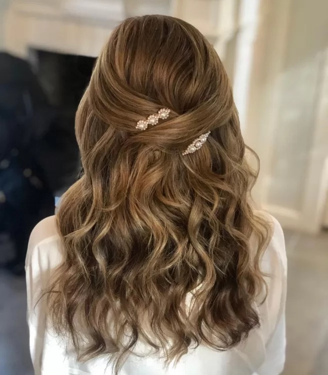 Loose Criss Cross Twist Half Up Half Down Wedding Hairstyle