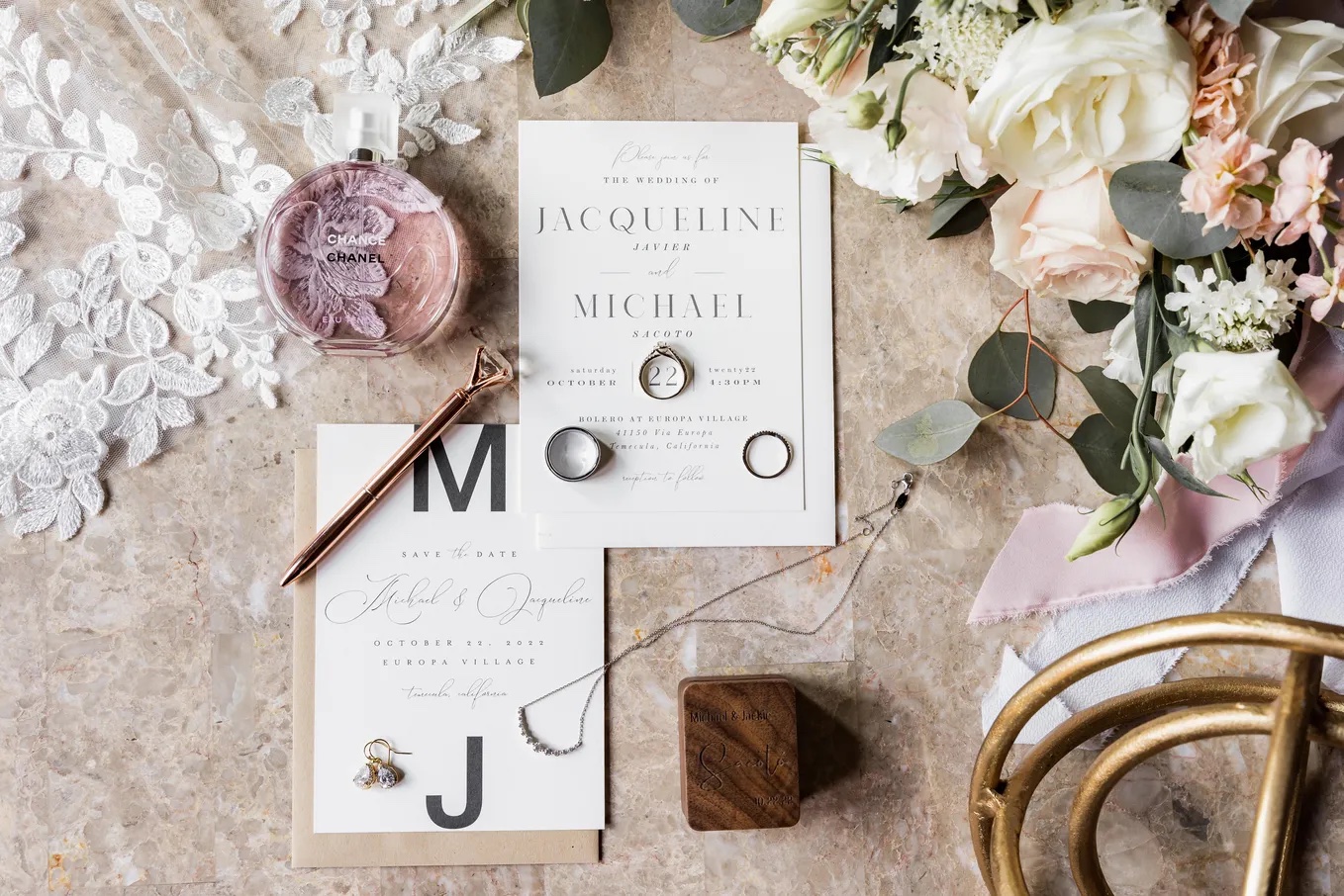 Invitation Suite Flat Lay by David and Blanca Photography