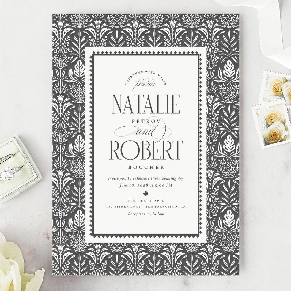 Zola Black and White Letterpress Invitations