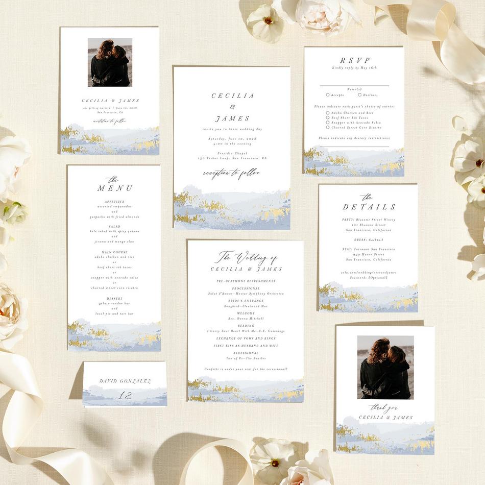 Metallic Mountain Wedding Invitations