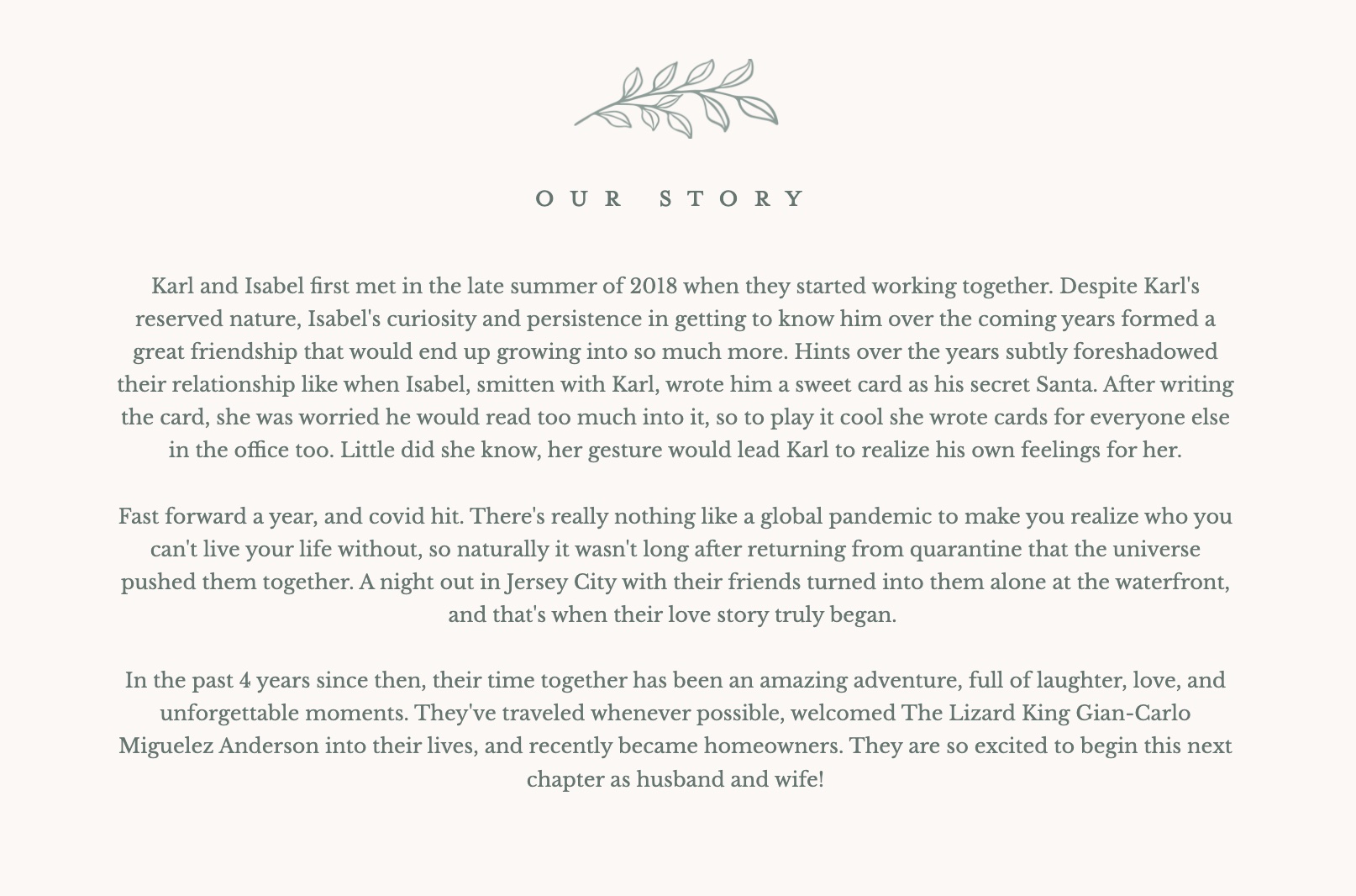 Love Story Wedding Website Example 1