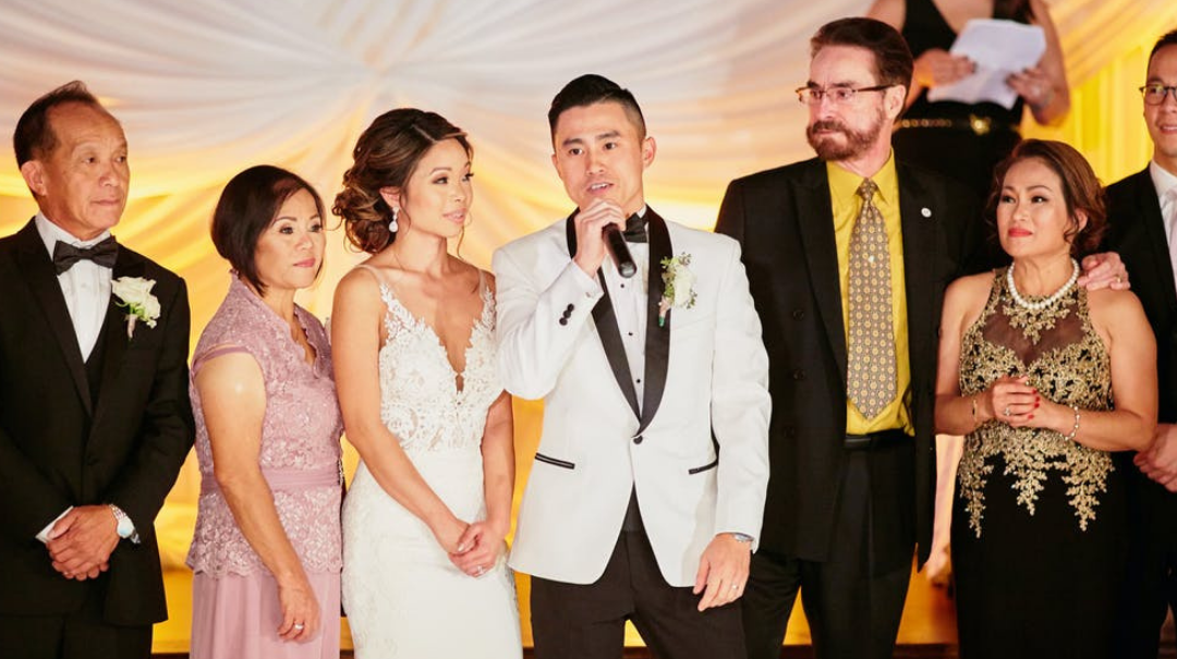 What does the father of the sales groom wear to the wedding