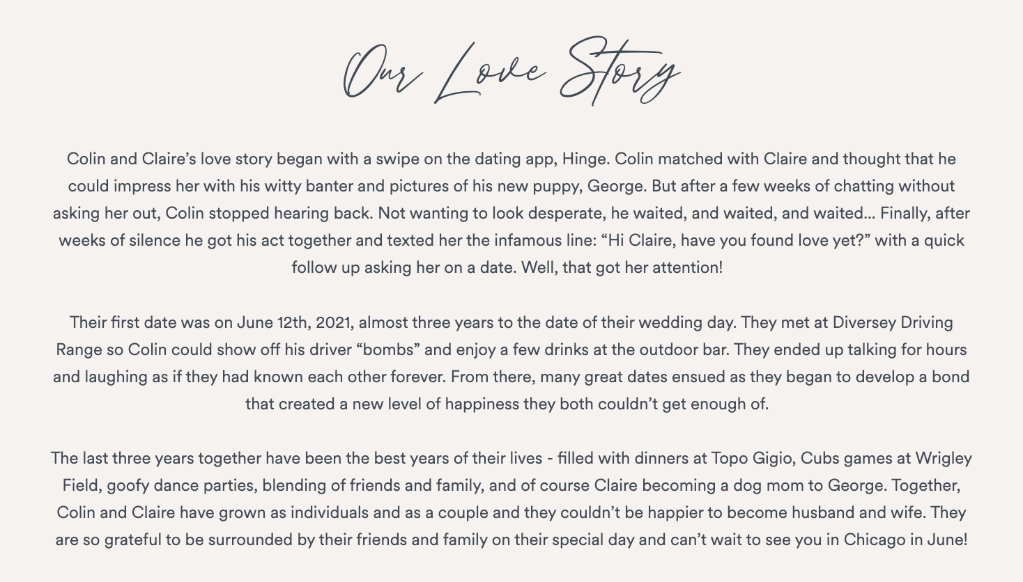 Love Story Wedding Website Example 2