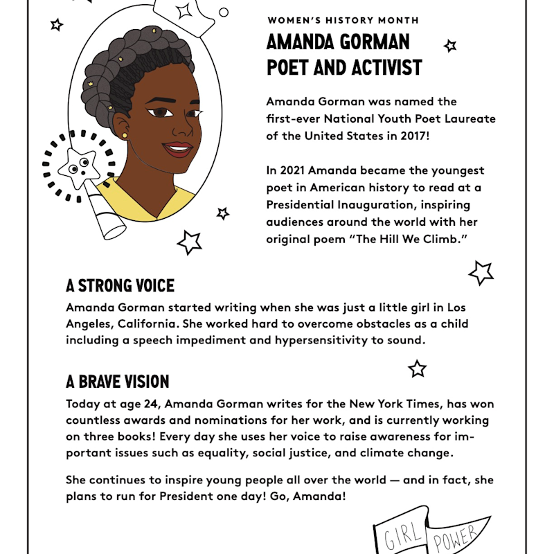 Amanda Gorman Poem Printable Women's History Month Crafts: Amanda Gorman Poetry Book | CAMP