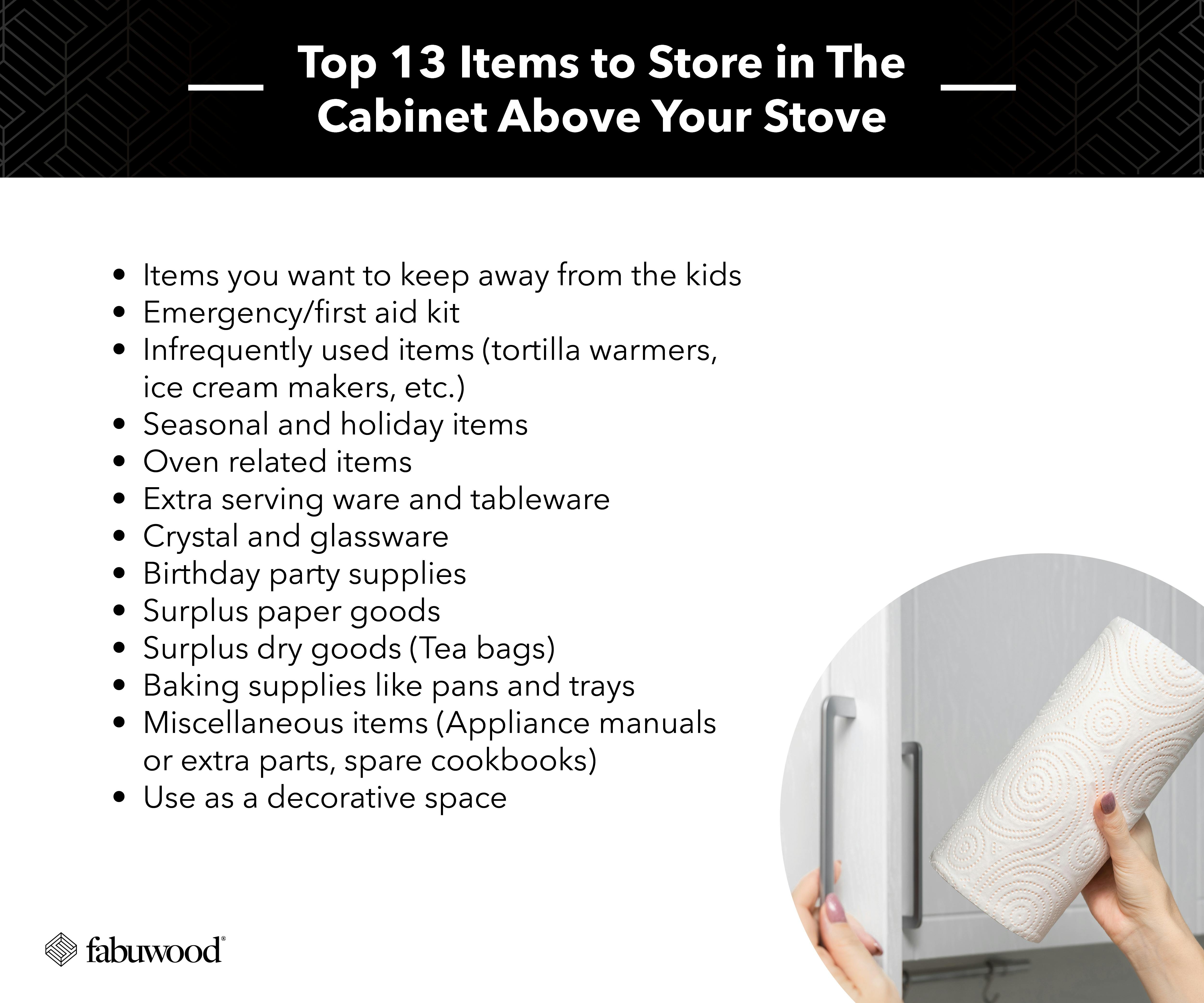 Top 13 Items to Store in The Cabinet Above Your Stove